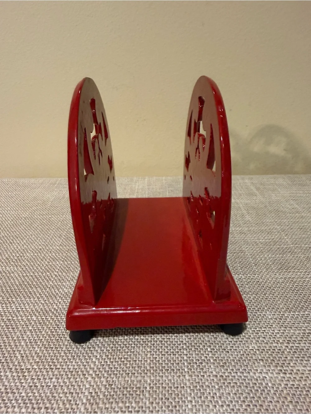 Vintage Red Ceramic Scrollwork Napkin Holder Heavy Centerpiece Home Decor